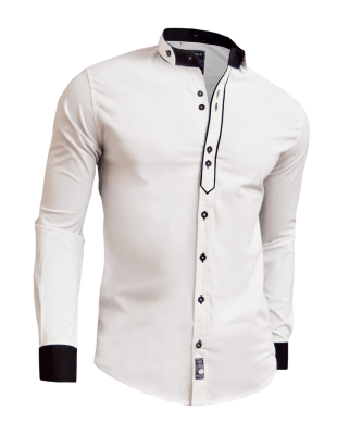 Designer Men Casual Formal Double Cuffs Grandad Band Collar Shirt Elegant Tie
